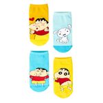 THELA GAADI Shinchan Socks - Pure Cotton Printed Funky Socks for Men & Women | Low Cut Ankle Length Socks | Odour Free & Beathable, Free Size | Pack of 4 (Shinchan Mood)