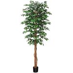 SOGUYI 210cm Artificial Ficus Tree with Natural Wood Trunk, Silk Fake Ficus Tree in Plastic Nursery Pot, Faux Plant for Office Home, Indoor Outdoor Decor, 1 Pack