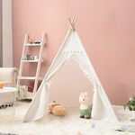 Canvas Teepee Tent for Kids Foldable, Girl and Boy Canvas Play Tent Children Outdoor Garden Beach Wigwam,White