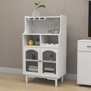 CuisinSmart Wine Bar Cabinet with Removable Wine Rack,Coffee Bar Cabinet with Glass Holder, Wood Sideboard Buffet Storage Cabinet for Kitchen Dining Room Living Room White