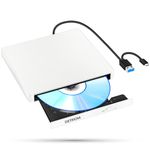 DETROVA External DVD Drive, External DVD/CD Drive, DVD Recorder CD/DVD-R Player, USB 3.0 & Type-C Cable, Compatible with Windows, Linux, Mac OS, Read & Write, Error Calibration, TYPE-C Connector, Prize DVD-R Included, Japanese Instruction Manual Included (English Language Not Guaranteed) (White)