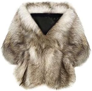 BABEYOND Womens Faux Fur Collar Shawl Faux Fur Scarf Wrap Evening Cape for Winter Coat, Camel, Small