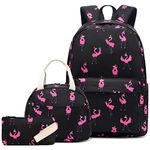 Dezcrab Flamingo Kids Backpack for Girls, Teens School Bags Bookbags Set with Lunch Bag Pencil Case