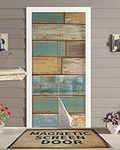 Brown Wooden Magnetic Screen Door For Sliding/Single/French Doors,Self Sealing Hands Free Kid/Dog/Pet-Friendly RV Camper Patio Door Screen Heavy Duty Mesh Curtain,Shabby Chic Countryside Plank Multi