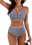 Blooming Jelly Womens Twist High Waisted Bikini Sets Cute Swimsuit Two Piece Plus Size Swimwear (X-Large, Black Plaid)