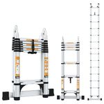 Equal 15 FT 2-IN-1 Aluminum Telescopic Ladder with 2 Triangle Support & Stabilizers | EN131 Certified with 2 Year Warranty | 150kg Max Capacity | Ladder for Home or Outdoor Work (4.4m/7+7 Step)