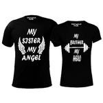 Hangout Hub HH78 Cotton Sibling | Printed My Sister My Angel My Brother My Hero (Black;Boy 2-4Yrs;Girl 8-10Yrs) Combo Tshirts for Boy's & Girl's Regular Fit Family Kids T Shirts -Set of 2