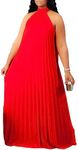 Choichic Plus Size Maxi Dresses for Women Sleeveless Halter Neck Chiffon Pleated Loose Flowy Long Summer Beach Dresses, Red, X-Large