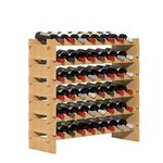 sogesfurniture Floor Wine Racks, Stackable Modular Wine Rack Small Wine Storage Rack Free Standing Solid Natural Wood Wine Holder Display Shelves, (Natural, 8 X 6 Rows (48 Slots)), BHCA-BY-WS6848M