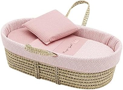 Cambrass - moisés para bebé - capazo de Palma Natural para recién Nacido con colchón y vestidura - Forest Rosa 39x80x25 cm