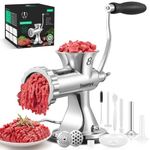 Huanyu Meat Grinder Manual Stainless Steel Hand Meat Grinder and Sausage Maker Manual Meat Mincer and Vegetable Cutter Dishwasher-Safe Meat Mincer Grinder Size 8s