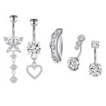 VCMART 14g Belly Button Ring Clicker Belly Button Piercing Dangle Belly Button Rings Belly Rings for Women Surgical Stainless Steel Belly Navel Rings Piercing Jewelry Heart Butterfly Diamond