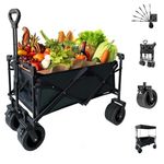 XCJump Foldable Camping Wagon Cart, Folding Trolley for Outdoor, Beach, Picnic, Garden Transport, Shopping, Big Wheel, Loading 180kg (Black)