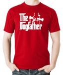 Witty Fashions The Dogfather - Funny Dog Lovers - Pup Fun Humor - Pet Owners Graphic Novelty Mens T-Shirt (CA/US, Alpha, Large, Regular, Regular, Red)