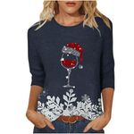 My Order Christmas Shirt for Women UK Ugly Round Neck T-Shirt Snowflake Christmas Tree Wine Glass Print 3/4 Sleeve Tops Loose Fit Shirt for Ladies 2024 Trendy Casual Blouse Xmas Top