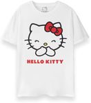 Hello Kitty Womens T-Shirt | Ladies Classic Kitten Short Sleeve Graphic Tee in White | Cute Relaxed Fit Cat Apparel Top | Sanrio Cartoon Toy Casual Wear Merchandise Gift