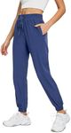 MIER Womens Soft Jogger Pants with Zipper Pockets Workout Lightweight Lounge Pants,Lightweight, Space Blue, XXL