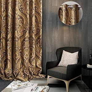 ChadMade Luxury Heavy Weight Rayon Chenille Floral Jacquard 100Wx102L Inch Blackout Lined Curtain Panel Drapery Eyelet Antique Bronze Grommet for Bedroom | Living Room | Club | Restaurant | Villa