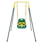 FUNLIO 3-in-1 Swing Set for Toddler with 4 Sandbags, Heavy-Duty Kid Swing Set with Safety Harness for Backyard, Indoor/Outdoor Play, Folding Metal Stand & Instruction, Easy to Assemble & Store - Green