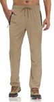 TACVASEN Walking Trousers Men Running Trousers Tracksuit Bottoms Summer Sports Trousers Quick Dry Hiking Pants Pockets Camping Trousers Khaki