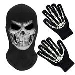 MELOP Full Face Skeleton Skull Ghost Halloween Balaclava Face Mask for Cosplay Costume Cycling Outdoor Sport with Skeleton Pattern Gloves