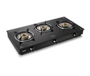 Glen Apex LPG Gas Stove 3 Burner | 6mm Toughened Glass Top Gas Stoves | Brass Burners | ISI Certified | Drip Trays | Revolving Inlet Nozzle | 2 Years Warranty | CT3B70BLBB (Black)