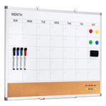 Comix Dry Erase Calendar Whiteboard Corkboard Combo, 36 * 24 inch Monthly Calendar and Bulletin Board Combination for Wall, Aluminum Frame Planner with Dry Erase Markers, Magnets, Push Pins