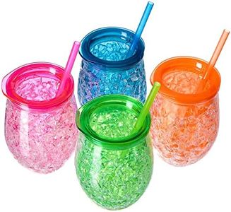 EASICOZI Cute Shape Frosty Freezer Ice Mugs with Straw Clear 11.8oz Set of 4(Red, green, blue and orange) (Oval)