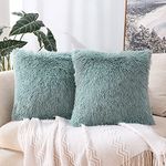 MIULEE Faux Fur Cushion Covers Fluffy Throw Pillow Case Soft Decorative Square Cute Pillow Plush Case For Livingroom Sofa Bedroom 16 x 16 Inch 40 x 40cm Aqua-blue Pack of 2