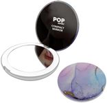 Circle LED Compact Mirror - Adjustable Brightness Light Up Travel Mirror w/ 1x/5x Magnifiers - Portable Makeup Mirror w/LED Lights (Marble)