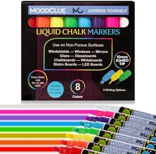 Liquid Chalk Drawing Markers for Car Windows, Auto Windshields, Mirrors, White Boards, Retail + Restaurant Signs. Erasable Chalk Markers – Washable – Bold - Neon 8pck. 10mm tip - 3 writing options.
