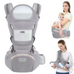 TOFFCAEA Baby Carrier, Multifunction Baby Carrier, Ergonomic, 6-in-1 Ways to Carry, Adjustable Baby Carrier with Hip Seat, for 0-36 Month (3 to 30 kg) Newborn to Toddler (Grey)