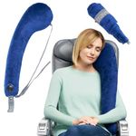 Travelrest Ultimate Travel, Neck & Body Pillow - Strap to Plane & Car Seat - Compact, Comfort and Convenient for Office Napping, Airplane, Bus & Train - Upright Sleeping - Rolls Up Small - Navy