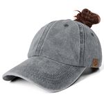 KQueenStar Ponytail Baseball Cap Women - Adjustable Womens Ball Caps Vintage Washed Ponytail Hat Maple Leaf Women Caps Grey