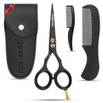 FABINOC® 5'' Beard and Moustache Scissors with Comb & Pouch – Eyebrow, Ear & Nose Small Hair Scissors - German Quality Stainless Steel Mustashe Grooming Kit (Black)