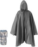 Nomadnia Plus Size Adult Rain Poncho with Hood and Zipper, Poncho Para Lluvia, Tactical Ponchos Adult For Camping, Hiking, Grey, X-Large-3X-Large