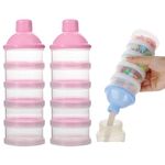 Manwetye 2 PCS 5 Layers Baby Milk Powder Dispenser, Milk Powder Pots, Formula Dispenser Portable Milk Powder Formula Dispenser Container Pot Box Milk Cans Snack Storage Box for Travel (Pink+ Pink)