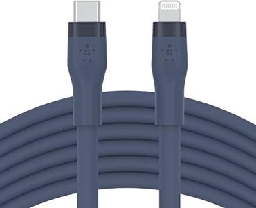 Belkin BoostCharge Flex Silicone USB Type C to Lightning Cable (3M/10ft), MFi Certified 20W Fast Charging PD Power Delivery for iPhone 14/14 Plus, 13, 12, Pro, Max, Mini, SE, iPad and More - Blue