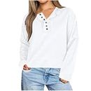 Womens Sweatshirts Oversized Casual Loose Button Henley Pullover Shirts High Low Split 2024 Fall Fashion Tops Outfits, A01 White, Medium
