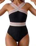 Hilor Flattering Swimsuits for Women Sexy One Piece Bathing Suits Twist Front Swimming Suits Pink Stripes 3XL/US18