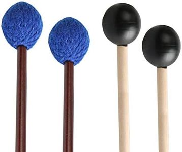 UNIME 2 Pairs Keyboard Marimba Mallets Wood Handle, Medium Blue Hard Yarn Head Keyboard Marimba Mallets, Black Rubber Bell Mallets Glockenspiel Sticks