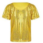 TACKTIMES Girls Boys Shiny Dance Tops Shirt Glitter Sparkle Party Disco Tee Shirt Blouse for Dancing Performance Costume (Gold, 6-10)