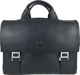 Zavelio Men's Genuine Leather Briefcase Twin Buckle Shoulder Messenger Bag