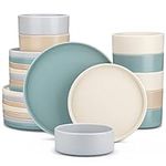 vancasso Venus Matte Dinnerware Set, 24-Piece Multicolor Dinner Sets, Stoneware Crockery Set with 8-Piece 10.5in Dinner Plate, 8in Dessert Plate, 720ml Bowl, Modern Style