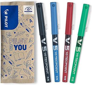 PILOT- Lot de 4 V5 - Stylos roller à encre liquide à pointe fine ( 0,5 mm) pour une écriture fluide et précise - Séchage rapide, ne fuit pas - Noir, Bleu, Rouge, Vert