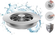 Hibbent All Metal Stainless Steel 3 in 1 Kitchen Sink Drain Strainer and Stopper Combo, Upgraded Sink Stopper, Anti-Clogging Stainless Steel Basket Strainer with Handle for US Standard 3-1/2" Drain