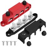 Joinfworld 250A 12V Bus Bar 3/8" Power Distribution Block 4 Studs Junction Block Automotive Marine Battery Busbar Terminal Block with Cover 12 Volt Negative&Positive