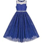 Sunny Fashion Girls Dress Blue Sequin Party Pageant Wedding Bridesmaid Maxi Gown Dance Age 12 Years