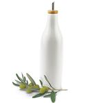 kitchentoolz Olive Oil Stoneware Dispenser Bottle, Ceramic 16 Oz Container for EVOO or Vinegar Kitchen Counter, White