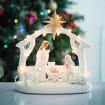 ESSECMBS Light Up Christmas Nativity Scene Silhouette Holy Family Figurine Set Resin Jesus Christ Statues Tabletop Ornament Christmas Decorations Indoor (White, 17 * 17 * 12cm)